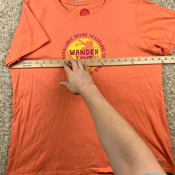 Life is Good T-Shirt Women XL Short Sleeve Orange Graphic Crew Neck Wander Love - Picture 7 of 10